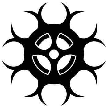 Black biohazard symbol with sharp points and circular elements danger warning vector