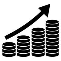 Black arrow pointing upwards over stacked coins finance growth vector
