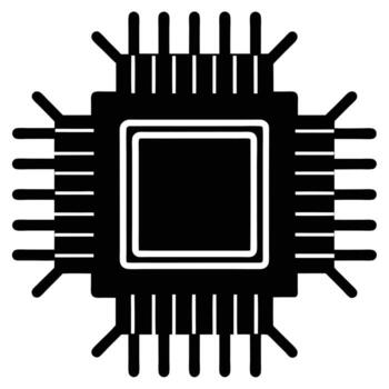 Black integrated circuit with multiple pins microchip processor vector