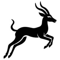 Black gazelle leaping elegantly with curved horns and flowing tail white running vector