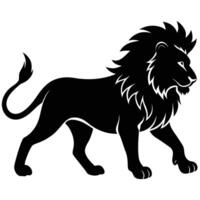 Majestic black lion walking in profile with flowing mane and tail vector