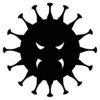 Black virus silhouette with sharp teeth and angry eyes white microscopic vector
