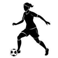 Silhouette of a female soccer player dribbling a ball football woman vector