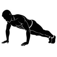 Muscular man performing plank exercise with defined abs and arms plank pose fitness vector