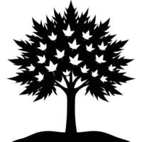 Majestic black silhouette tree with white maple leaves vector