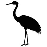 Elegant black silhouette of a standing crane white bird vector