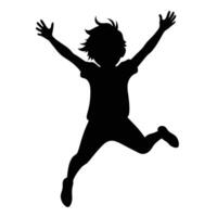 Silhouette of a child jumping with arms raised freedom vector