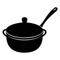 Black silhouette of a cooking pot with a lid and handle kitchenware cookware vector