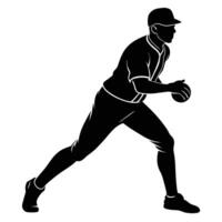 Silhouette of baseball player catching ball vector