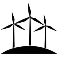 Three black wind turbines on a white background energy power generation vector