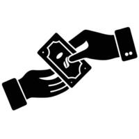 Black silhouette of two hands exchanging a banknote white money vector