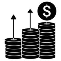 Stacks of coins growing taller with upward arrows and dollar symbol money finance vector