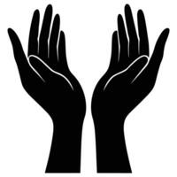 Black silhouette of two open hands reaching upwards vector
