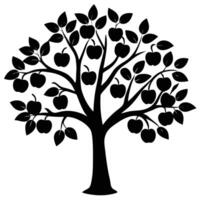 Silhouette of apple tree laden with ripe fruit and leaves black vector