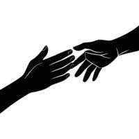 Black silhouette of two hands reaching for each other connection white vector