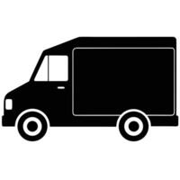 Black silhouette of a delivery van with white windows and wheels truck vehicle vector