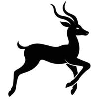 Black silhouette of a gazelle leaping with curved horns antelope vector