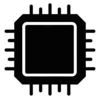 Black square microchip icon with pins processor computer chip vector