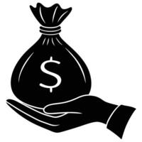 Hand holding money bag with dollar sign finance wealth vector
