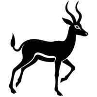 Black gazelle with curved horns in motion white running vector