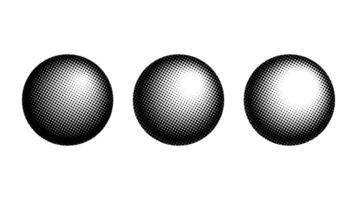 Halftone spheres set. Semitone dotted globes. Comic texture circles. Round gradient collection. Radial design elements. Pointed faded shapes. Abstract monochrome background. vector