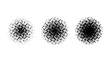 Halftone circle gradient set. Comic style round shapes. Semitone dotted globes collection. Circular design elements and texture. . vector