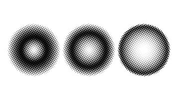 Halftone spheres set. Semitone dotted globes. Comic texture circles. Round gradient collection. Radial design elements. Pointed faded shapes. Monochrome background vector