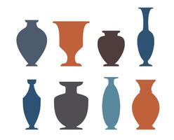 Vase and bottle silhouettes set. Different antique ceramic vases and vessels. Various forms and shapes of ancient greek jars and amphorae. Clay vessels pottery. vector