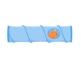 Cat tunnel. Cute red cat sits in collapsible toy tube. Hiding and resting place for indoor pet. Flat style vector