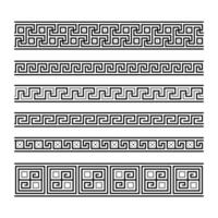 Greek key ornaments collection. Meander pattern set. Repeating geometric meandros motif. Greek fret design. Ancient decorative border vector