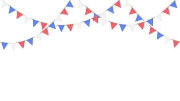 Flag garland. Repeating party bunting pattern. Triangle celebration flags chain. White, blue, red pennants decoration vector