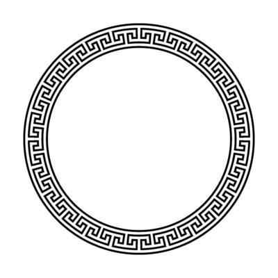 Greek ornament circle frame. Meander round pattern. Ancient Greek fret border. Geometric meandros motif.
