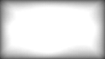 Halftone frame. Comic style divider. Pop art faded frame. Grunge speckle grain background. Dotted particles separator. White and black abstract wallpaper. vector