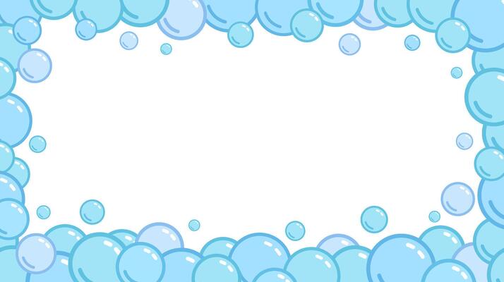 Blue soap bubbles frame. Foam border, suds decorative divider. Soap bubbles pattern
