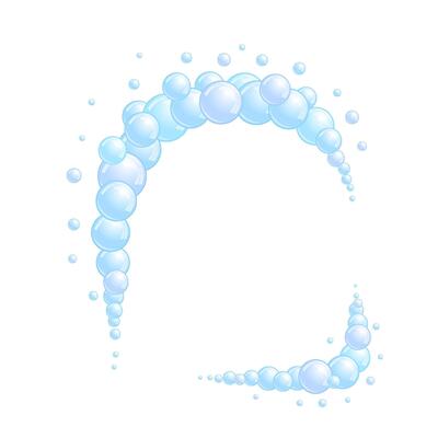 Soap bubble frame. Foam boarder. Blue suds divider and separator. Rounded decoration elements.
