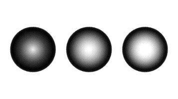 Halftone spheres set. Semitone dotted globes. Comic texture circles. Round gradient collection. Radial design elements. Pointed faded shapes. Abstract monochrome background vector