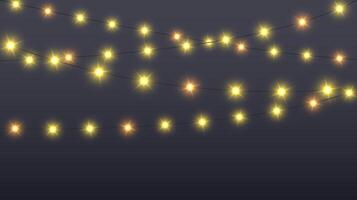 Glowing lamps garland. Decorative Christmas lights. Fairy lights chain. Wall decoration for party. Led bulb lamp string vector