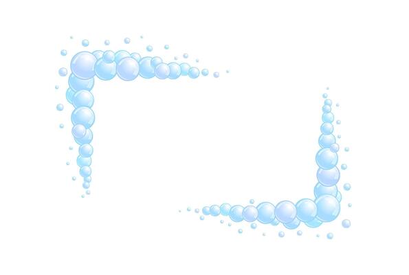 Soap bubble frame. Foam boarder. Blue suds divider and separator. Rectangle decoration elements.