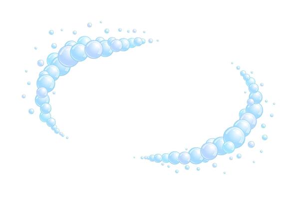 Soap bubble frame. Foam boarder. Blue suds divider and separator. Oval decoration elements.