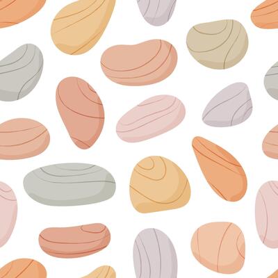Pebble seamless pattern. Beach pebble stones background. Sea or river smooth rocks repeating wallpaper.