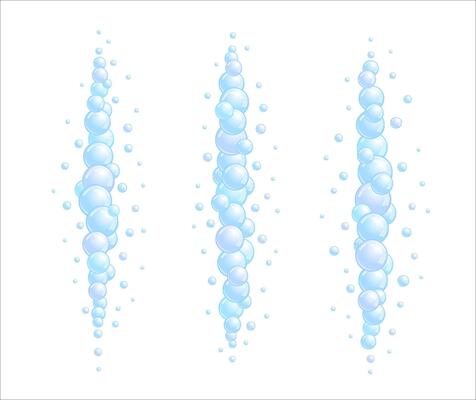 Soap bubble divider set. Vertical foam decoration element. Blue suds cloud border collection.