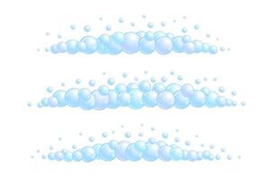 Soap bubble divider set. Horizontal foam decoration element. Blue suds cloud border collection. vector