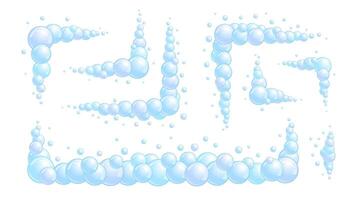 Soap bubble dividers set. Different foam decoration elements collection. Blue suds clouds borders. vector