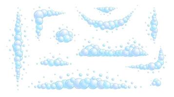 Soap bubble dividers set. Different foam decoration elements collection. Blue suds clouds borders vector