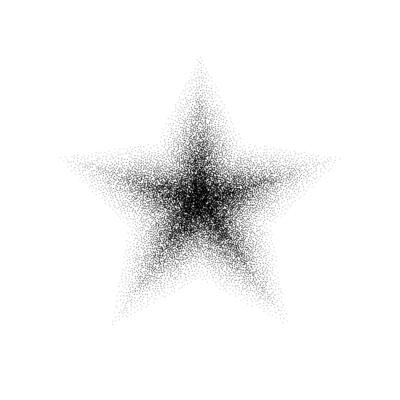 Dotted grain star. Black stipple shape. Abstract noise texture star. Halftone flare form. stochastic