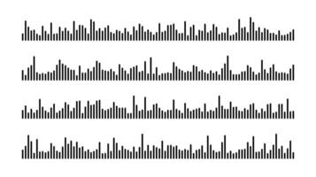 Black sound wave bars set. Music, podcast, audio tracks or voice messages. Equaliser elements collection. Diagram, chart or signal concepts. vector