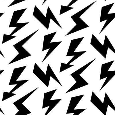 Black lightning bolts seamless pattern. Thunderbolts repeating background. Storm and lightning strikes ornament wallpaper. Energy power, electricity voltage symbols.