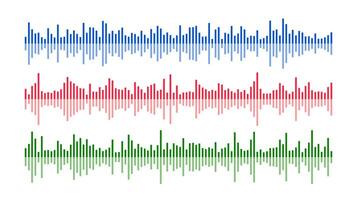 Colored sound wave bars set. Music, podcast, audio track samples or voice messages. Equaliser elements collection. Diagram, chart or signal concepts. vector