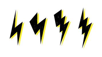 Lightning bolt set. Black and yellow thunderbolt collection. Flash symbols. Lightning strike signs. vector