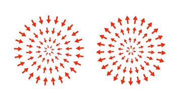 Red concentric arrows pointing to center. Epicenter, target, radar concept. Inward arrows. vector